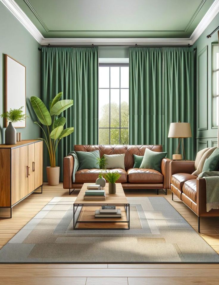 Green wall, green curtains, living rooms curtains, bedroom curtains 